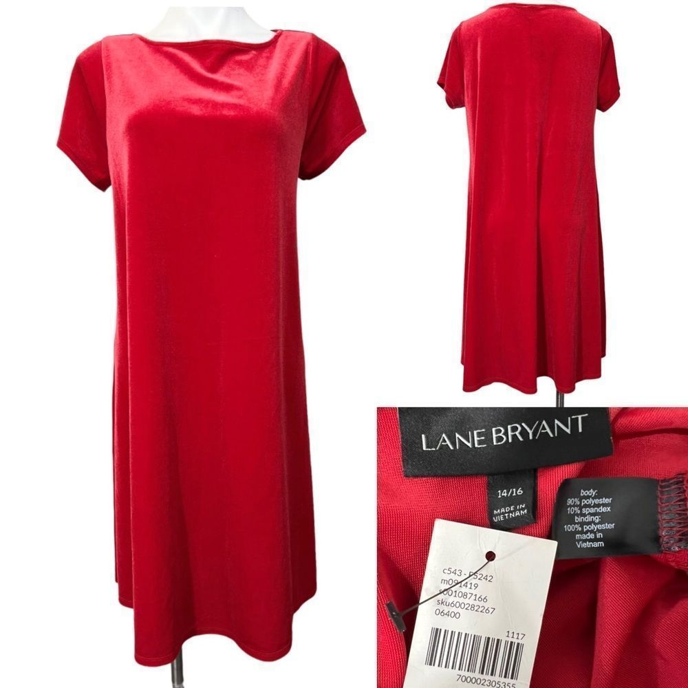 Lane Bryant plus Size 14/16 red velvet short sleeve swing dress